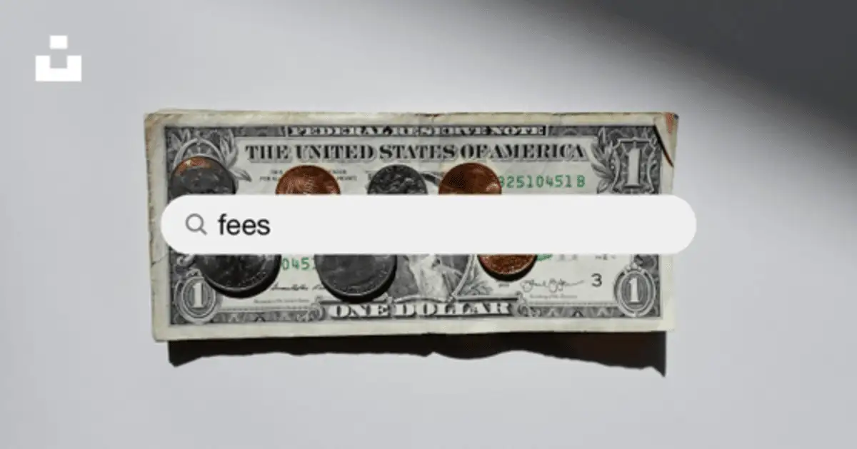 one dollar bill with a fees search bar